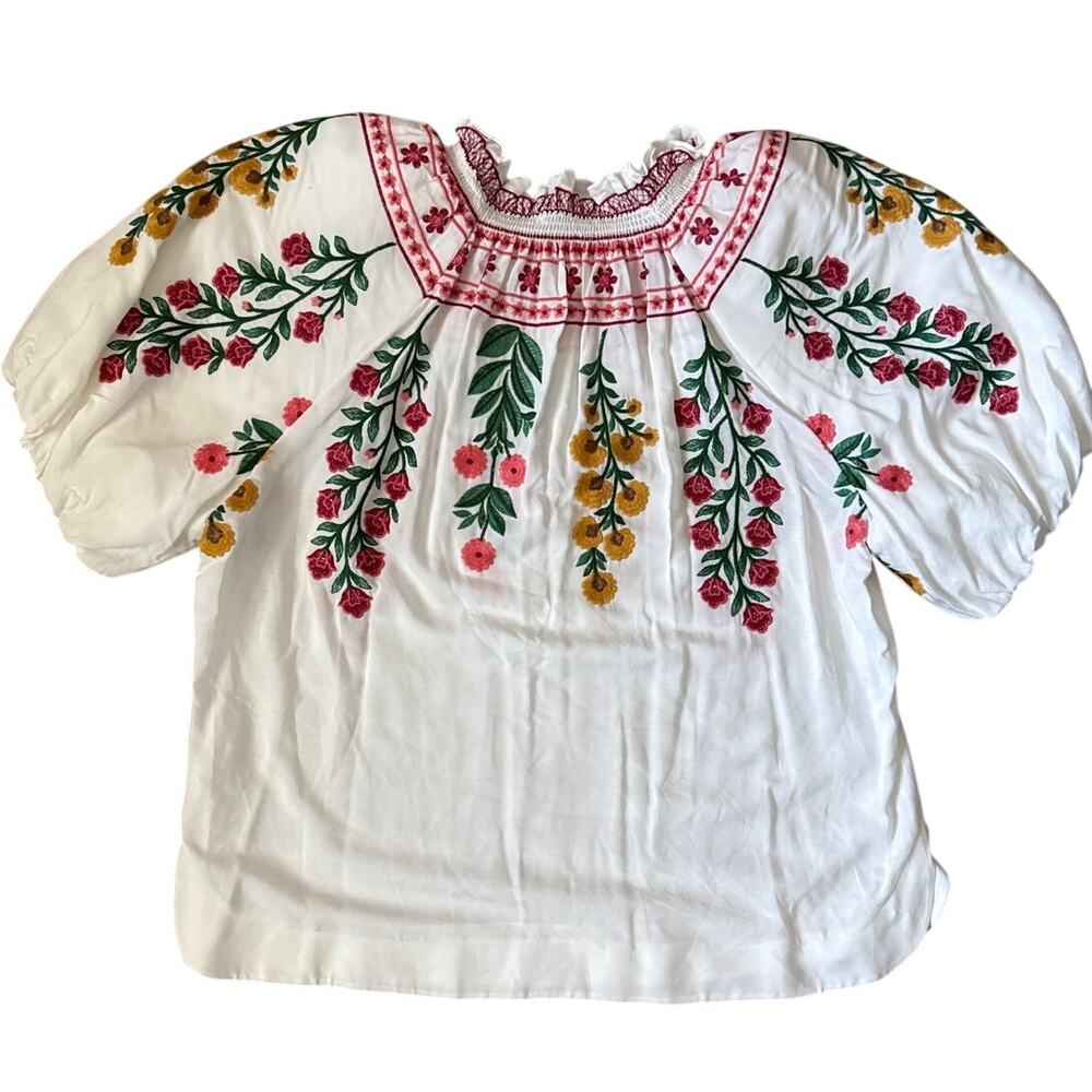 Antonio Melani x Jen Sumko Plus Woven Nicci Embroidered Floral Top White Size 14 - Picture 10 of 12